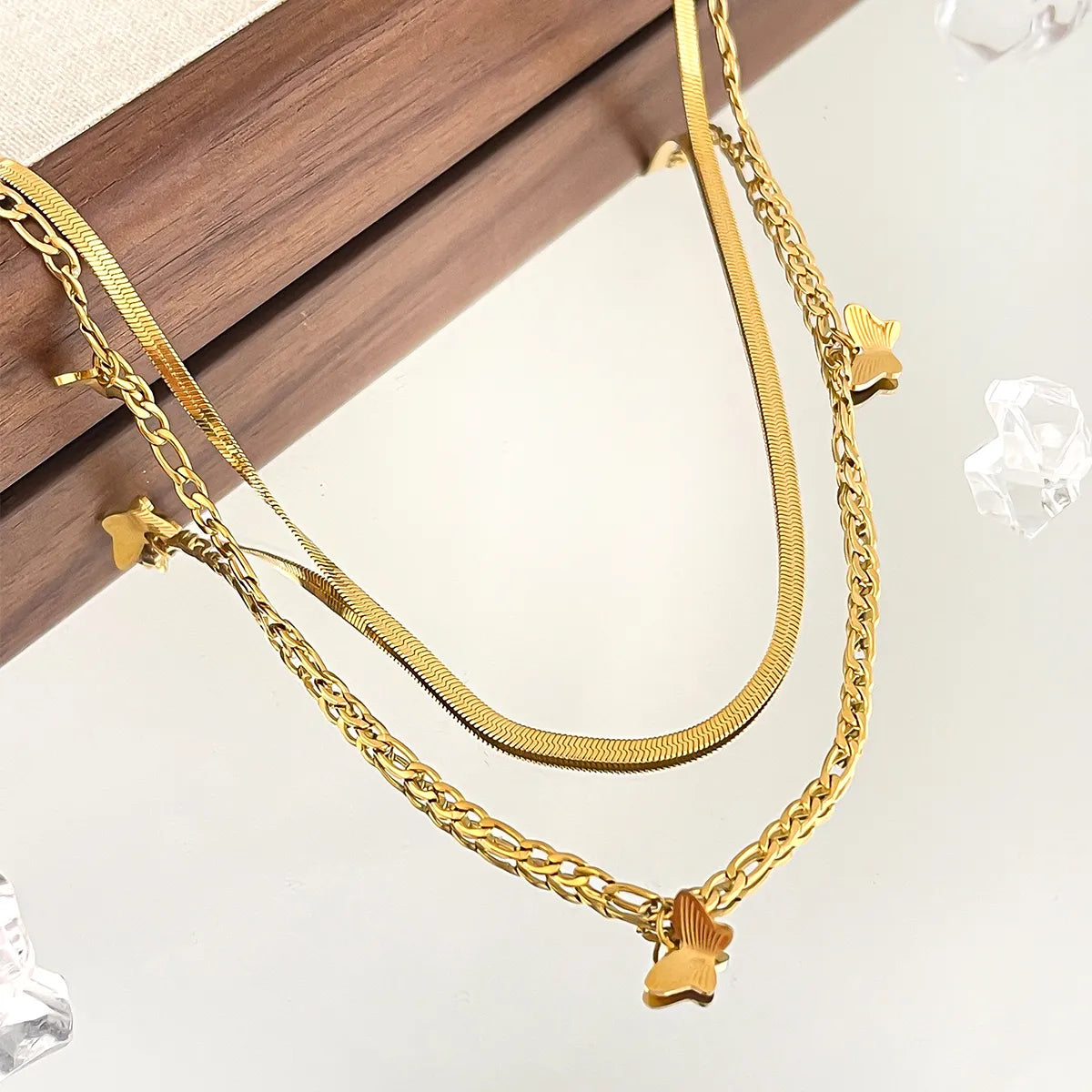 Wholesale Jewelry Simple Style Classic Style Butterfly 316L Stainless Steel  18K Gold Plated Plating Pendant Necklace