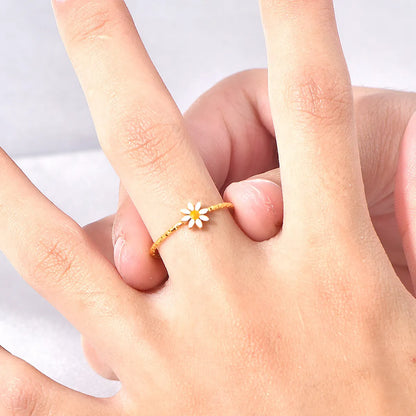 Wholesale Jewelry Simple Style Classic Style Chrysanthemum 304 Stainless Steel 18K Gold Plated Plating Rings