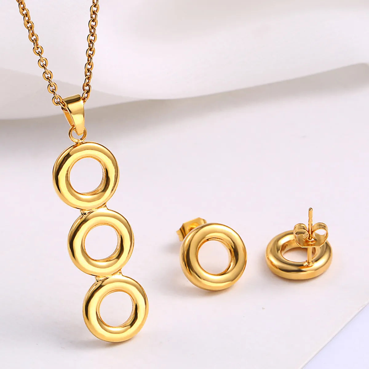 Wholesale Jewelry Simple Style Classic Style Circle 304 Stainless Steel 18K Gold Plated Plating Earrings Necklace