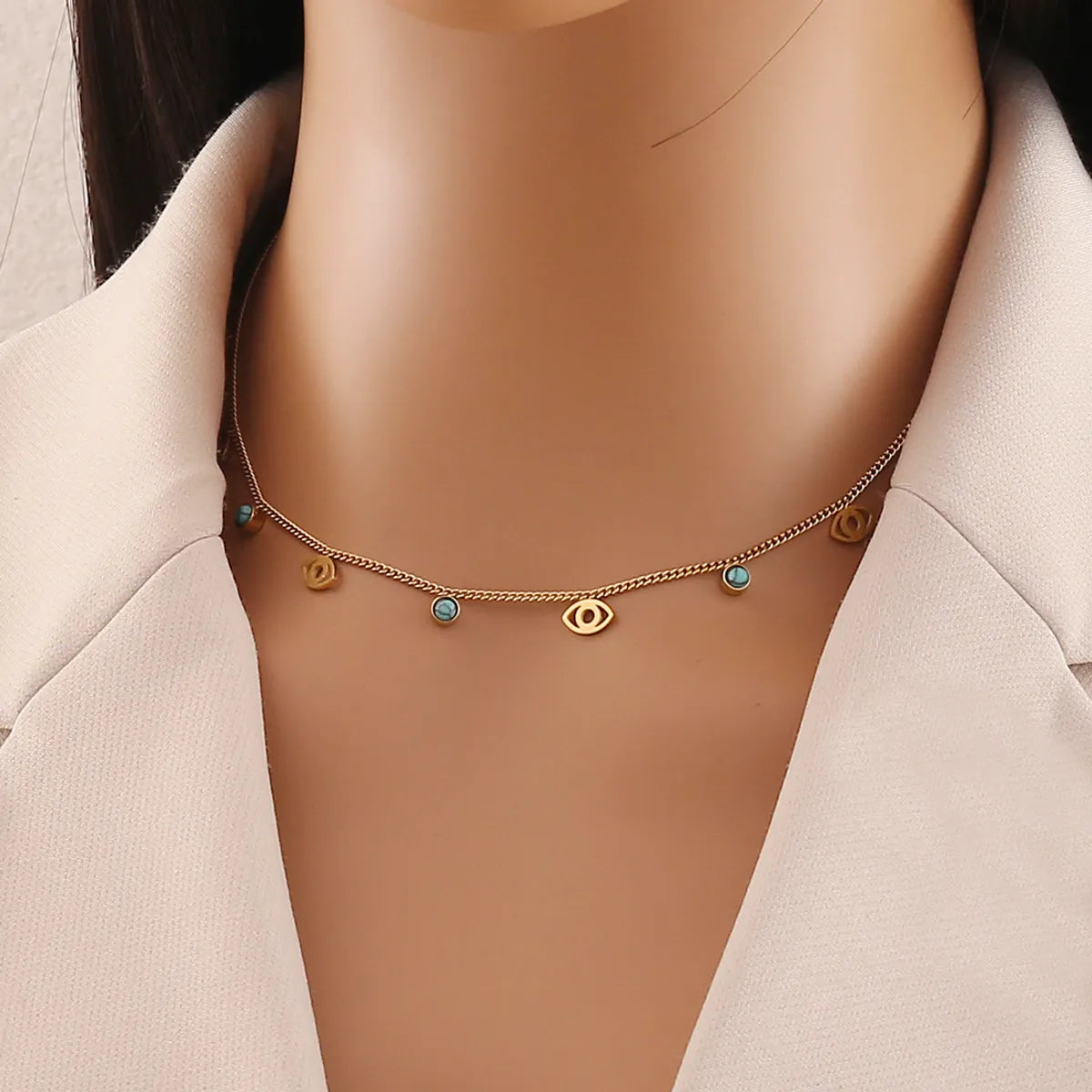 Wholesale Jewelry Simple Style Classic Style Color Block Titanium Steel 18K Gold Plated Plating Necklace