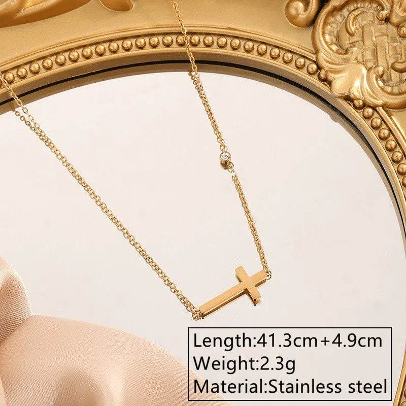 Wholesale Jewelry Simple Style Classic Style Commute Cross 304 Stainless Steel Artificial Rhinestones 18K Gold Plated Plating Jewelry Set