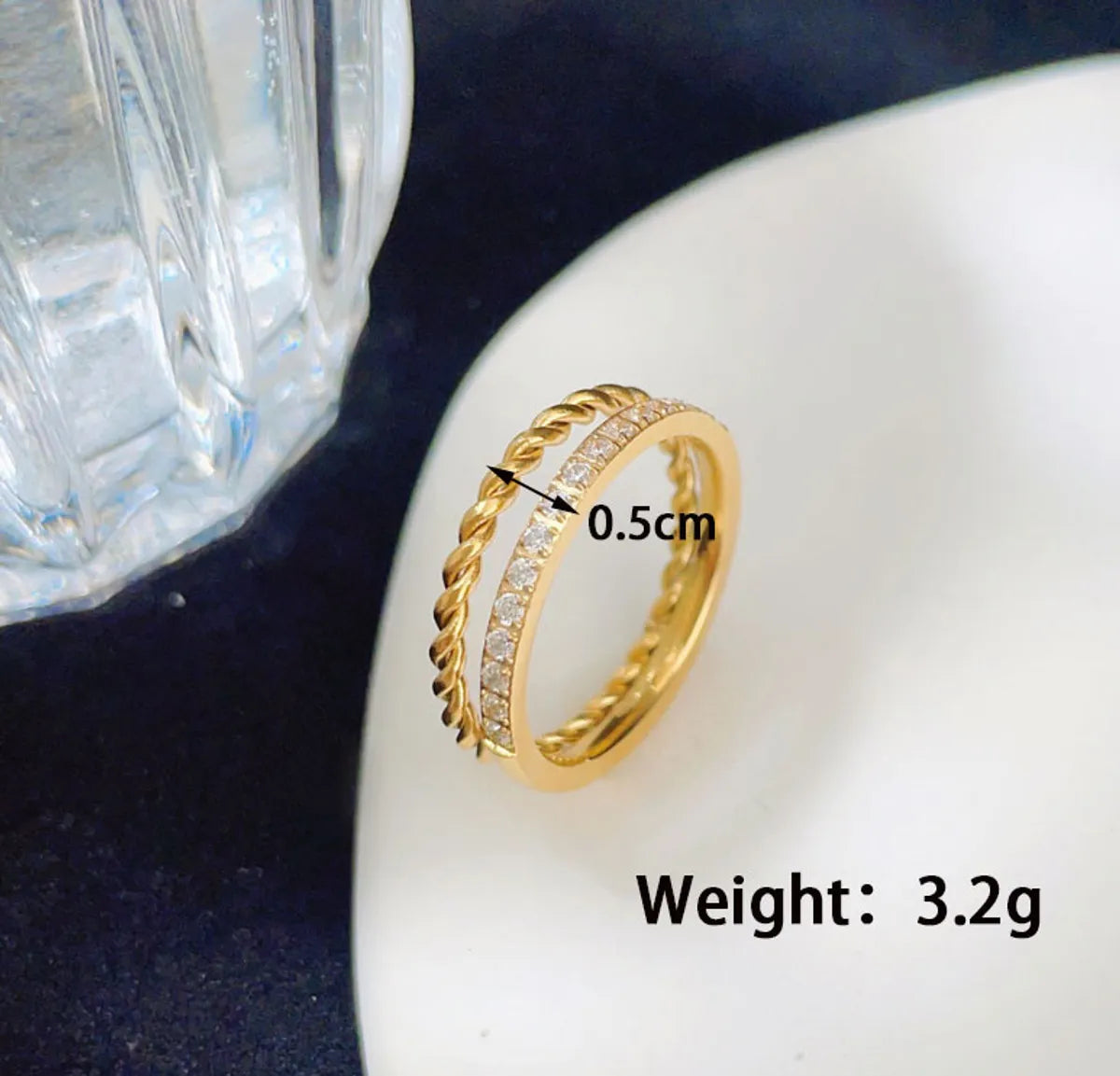 Wholesale Jewelry Simple Style Classic Style Commute Solid Color 304 Stainless Steel Titanium Steel Zircon 18K Gold Plated Plating Inlay Rings