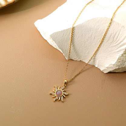 Wholesale Jewelry Simple Style Classic Style Commute Sun Titanium Steel Resin Zircon 18K Gold Plated Inlay Pendant Necklace