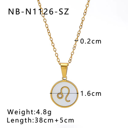 Wholesale Jewelry Simple Style Classic Style Constellation 304 Stainless Steel Shell 18K Gold Plated Inlay Pendant Necklace