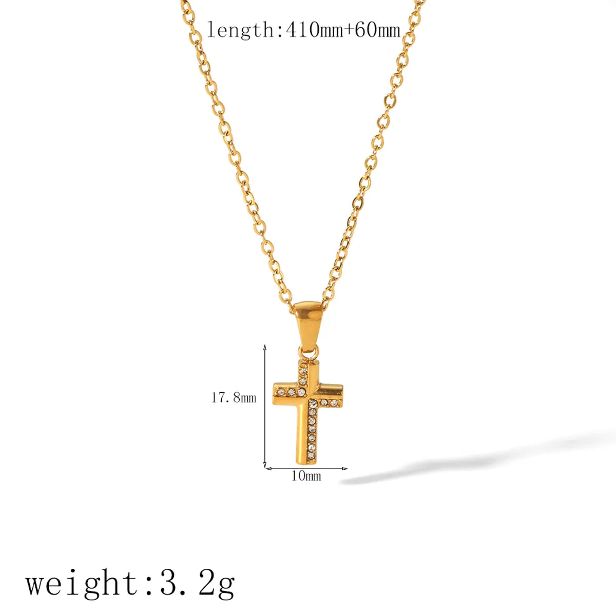 Wholesale Jewelry Simple Style Classic Style Cross 304 Stainless Steel Zircon 18K Gold Plated Plating Inlay Pendant Necklace