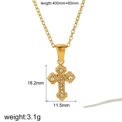 Wholesale Jewelry Simple Style Classic Style Cross 304 Stainless Steel Zircon 18K Gold Plated Plating Inlay Pendant Necklace