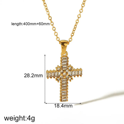 Wholesale Jewelry Simple Style Classic Style Cross 304 Stainless Steel Zircon 18K Gold Plated Plating Inlay Pendant Necklace