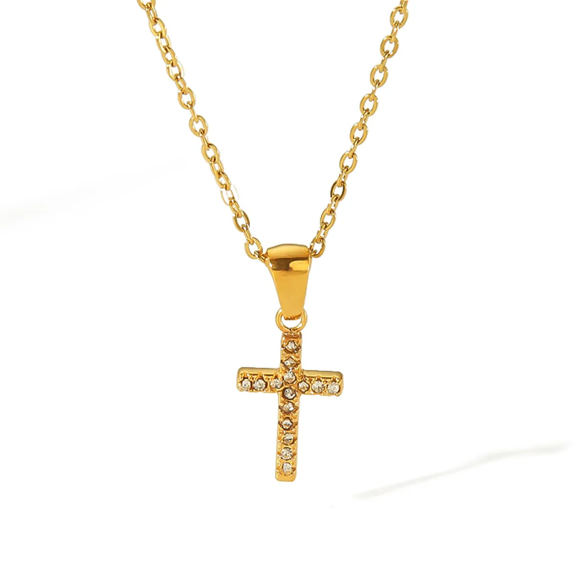 Wholesale Jewelry Simple Style Classic Style Cross 304 Stainless Steel Zircon 18K Gold Plated Plating Inlay Pendant Necklace