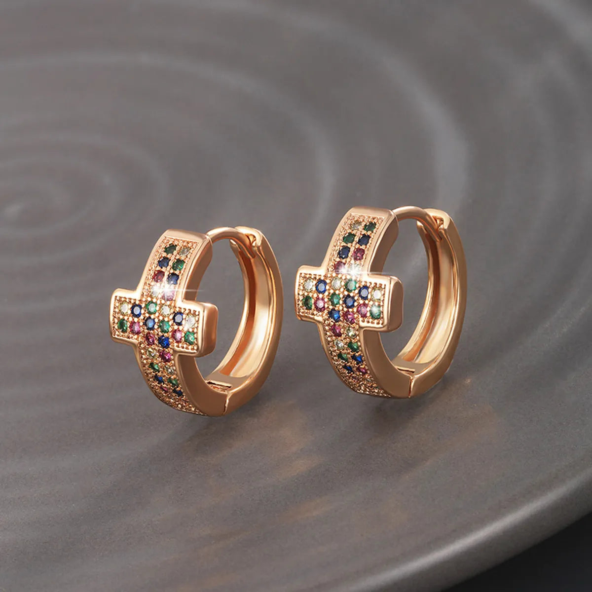 Wholesale Jewelry Xuping Simple Style Classic Style Cross Copper Alloy Artificial Gemstones 18k Gold Plated Plating Inlay Earrings