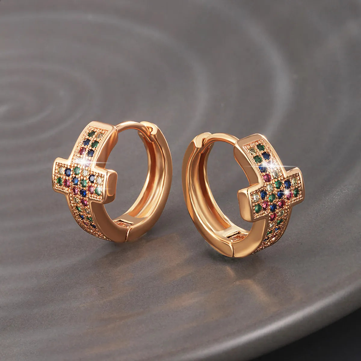 Wholesale Jewelry Xuping Simple Style Classic Style Cross Copper Alloy Artificial Gemstones 18k Gold Plated Plating Inlay Earrings