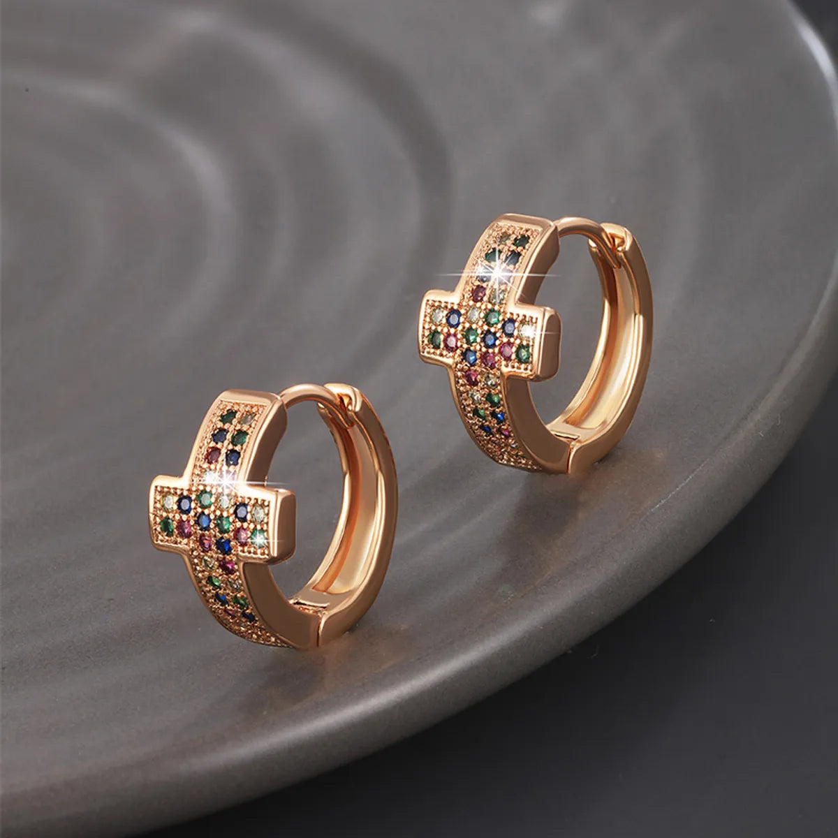 Wholesale Jewelry Xuping Simple Style Classic Style Cross Copper Alloy Artificial Gemstones 18k Gold Plated Plating Inlay Earrings