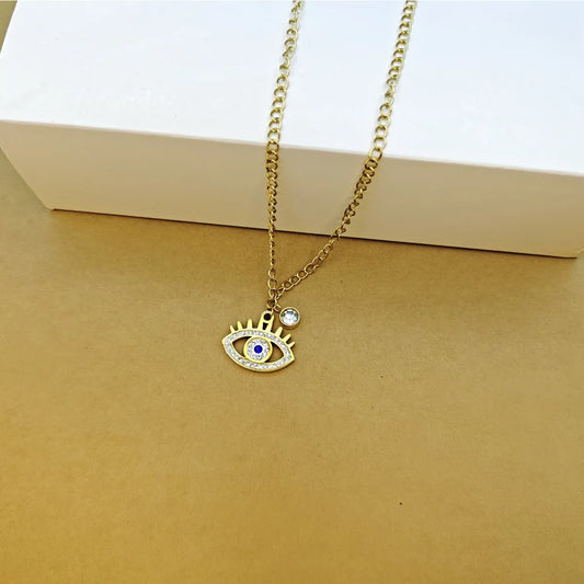 Wholesale Jewelry Simple Style Classic Style Eye Stainless Steel Rhinestones Inlay Pendant Necklace