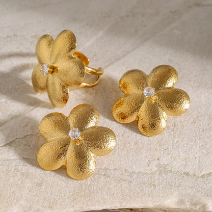 Wholesale Jewelry Simple Style Classic Style Flower 304 Stainless Steel 18K Gold Plated Plating Rings Earrings