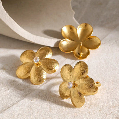 Wholesale Jewelry Simple Style Classic Style Flower 304 Stainless Steel 18K Gold Plated Plating Rings Earrings