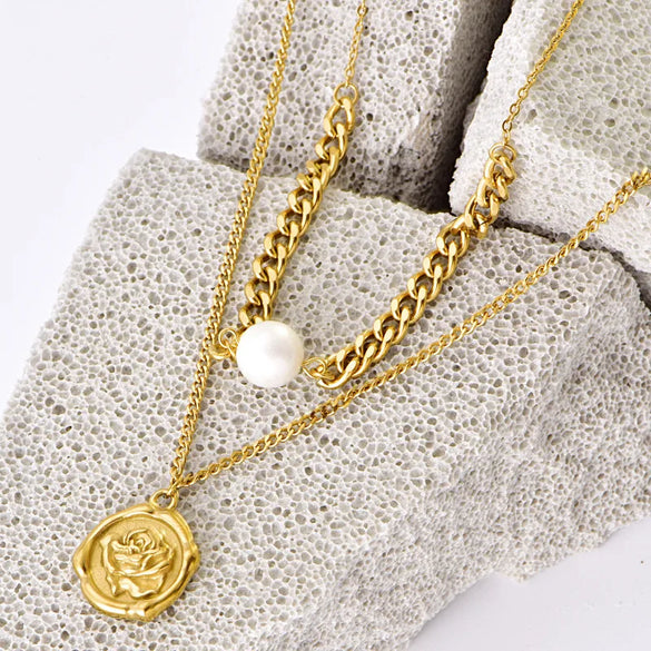 Wholesale Jewelry Simple Style Classic Style Flower 304 Stainless Steel Plating Flowers Layered Necklaces