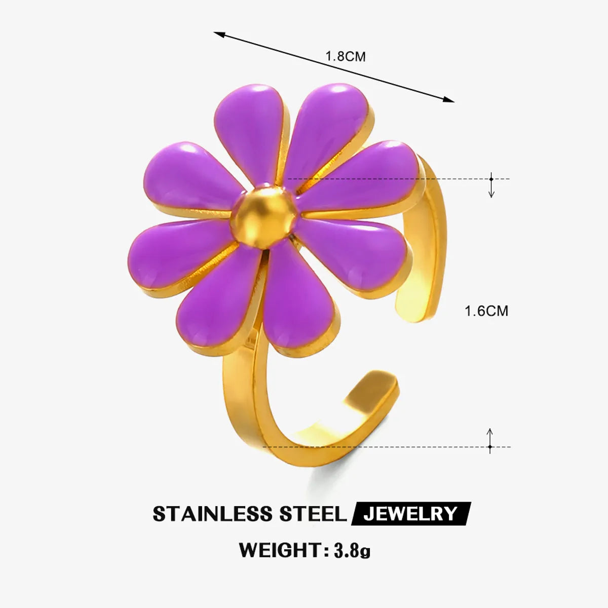 Wholesale Jewelry Simple Style Classic Style Flower 304 Stainless Steel Resin 18K Gold Plated Enamel Rings Earrings