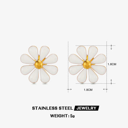 Wholesale Jewelry Simple Style Classic Style Flower 304 Stainless Steel Resin 18K Gold Plated Enamel Rings Earrings