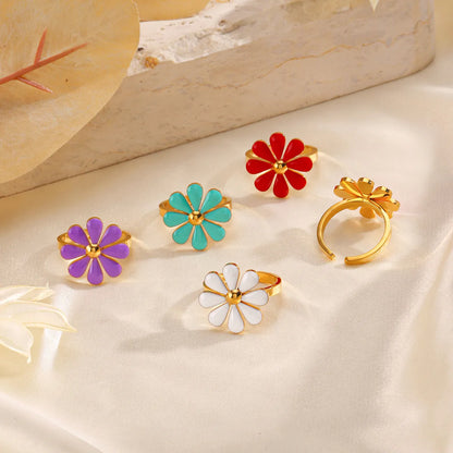 Wholesale Jewelry Simple Style Classic Style Flower 304 Stainless Steel Resin 18K Gold Plated Enamel Rings Earrings