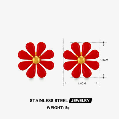 Wholesale Jewelry Simple Style Classic Style Flower 304 Stainless Steel Resin 18K Gold Plated Enamel Rings Earrings