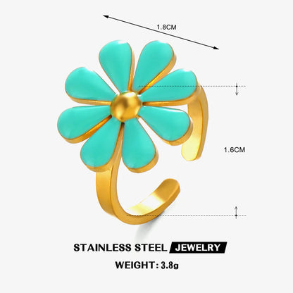 Wholesale Jewelry Simple Style Classic Style Flower 304 Stainless Steel Resin 18K Gold Plated Enamel Rings Earrings