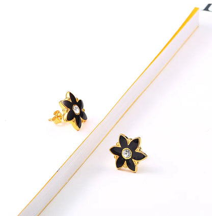 Wholesale Jewelry Simple Style Classic Style Flower 304 Stainless Steel Rhinestones 18K Gold Plated Inlay Earrings Necklace