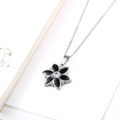 Wholesale Jewelry Simple Style Classic Style Flower 304 Stainless Steel Rhinestones 18K Gold Plated Inlay Earrings Necklace