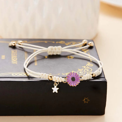 Simple Style Classic Style Flower Alloy Wax Rope Wholesale Drawstring Bracelets