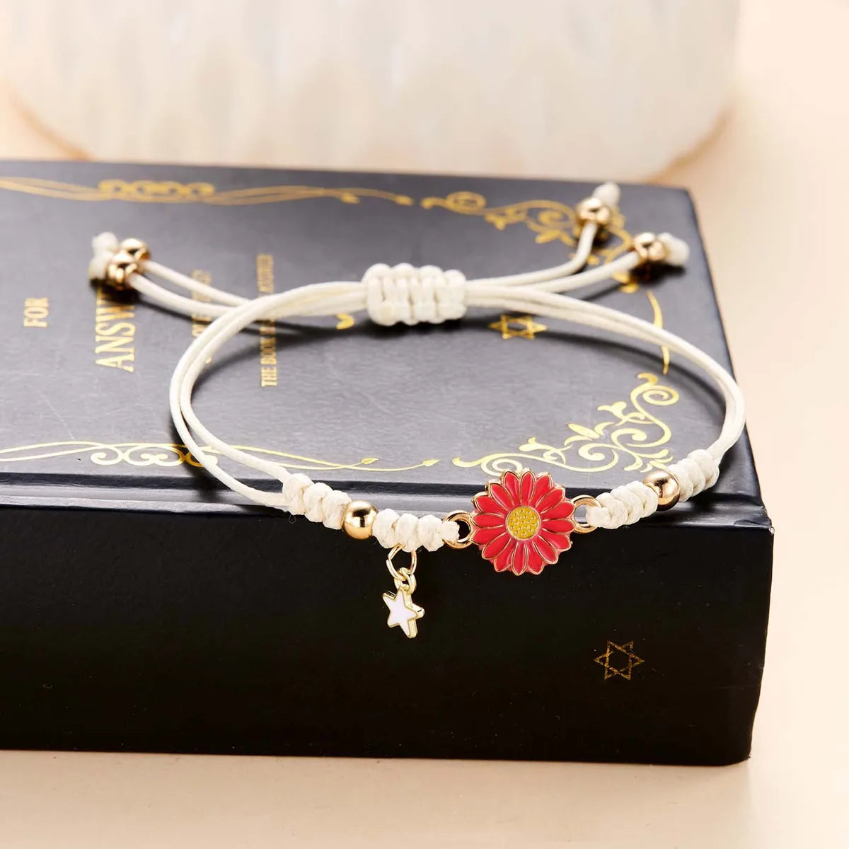 Simple Style Classic Style Flower Alloy Wax Rope Wholesale Drawstring Bracelets