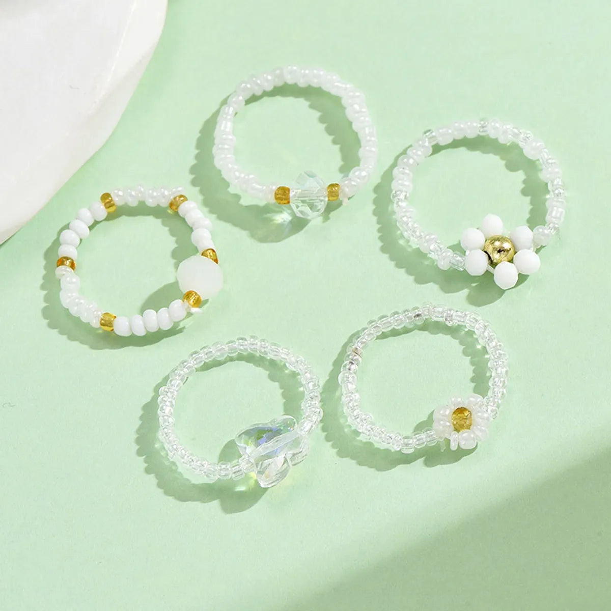 Wholesale Jewelry Simple Style Classic Style Flower Artificial Crystal Seed Bead Beaded Rings