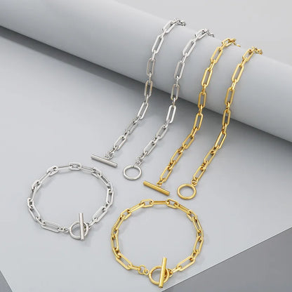 Wholesale Jewelry Simple Style Classic Style Geometric 304 Stainless Steel 18K Gold Plated Bracelets Necklace