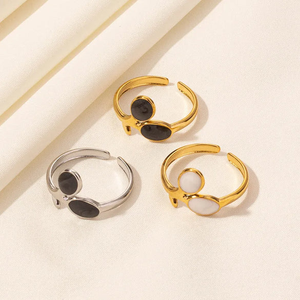 Wholesale Jewelry Simple Style Classic Style Geometric Round Oval 304 Stainless Steel 18K Gold Plated Polishing Enamel Open Rings