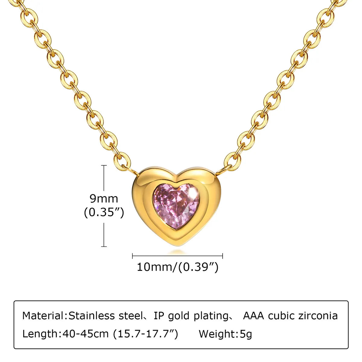 Wholesale Jewelry Simple Style Classic Style Heart Shape 201 Stainless Steel Zircon 18K Gold Plated Plating Inlay Pendant Necklace