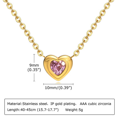 Wholesale Jewelry Simple Style Classic Style Heart Shape 201 Stainless Steel Zircon 18K Gold Plated Plating Inlay Pendant Necklace