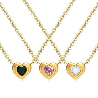 Wholesale Jewelry Simple Style Classic Style Heart Shape 201 Stainless Steel Zircon 18K Gold Plated Plating Inlay Pendant Necklace