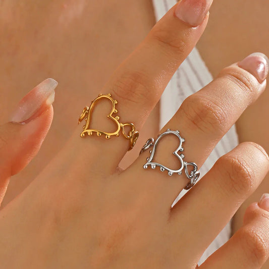 Wholesale Jewelry Simple Style Classic Style Heart Shape 304 Stainless Steel 18K Gold Plated Plating Open Rings