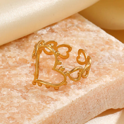 Wholesale Jewelry Simple Style Classic Style Heart Shape 304 Stainless Steel 18K Gold Plated Plating Open Rings