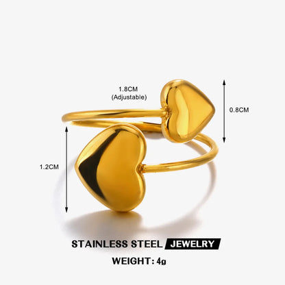 Wholesale Jewelry Simple Style Classic Style Heart Shape 304 Stainless Steel 18K Gold Plated Plating Rings