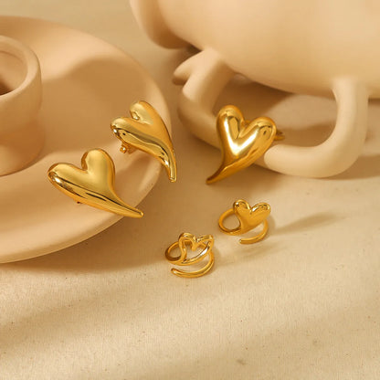 Wholesale Jewelry Simple Style Classic Style Heart Shape 304 Stainless Steel 18K Gold Plated Polishing Plating Rings