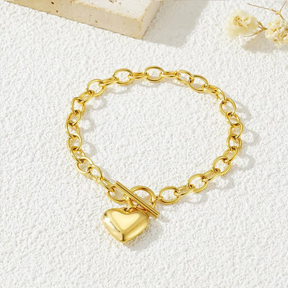 Wholesale Jewelry Simple Style Classic Style Heart Shape 304 Stainless Steel Gold Plated Bracelets Necklace