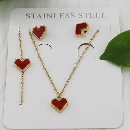 Wholesale Jewelry Simple Style Classic Style Heart Shape 304 Stainless Steel Gold Plated Jewelry Set