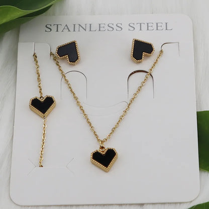 Wholesale Jewelry Simple Style Classic Style Heart Shape 304 Stainless Steel Gold Plated Jewelry Set