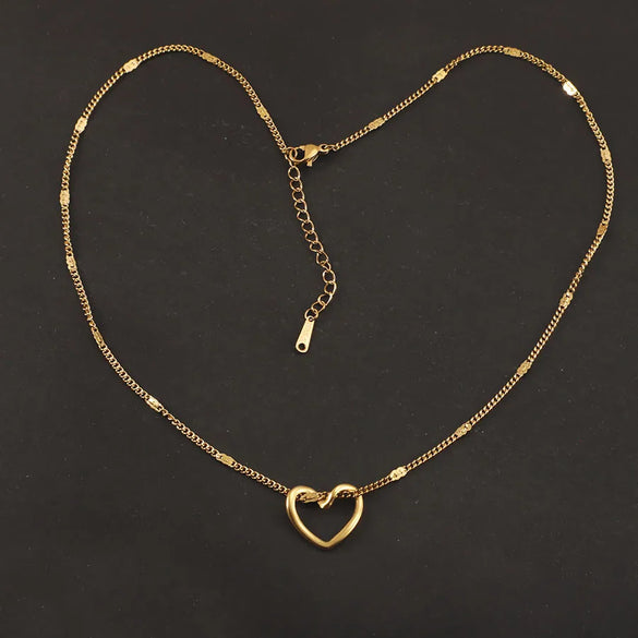 Wholesale Jewelry Simple Style Classic Style Customization Laser Engraving Heart Shape 304 Stainless Steel Plating Pendant Necklace Cable Chain