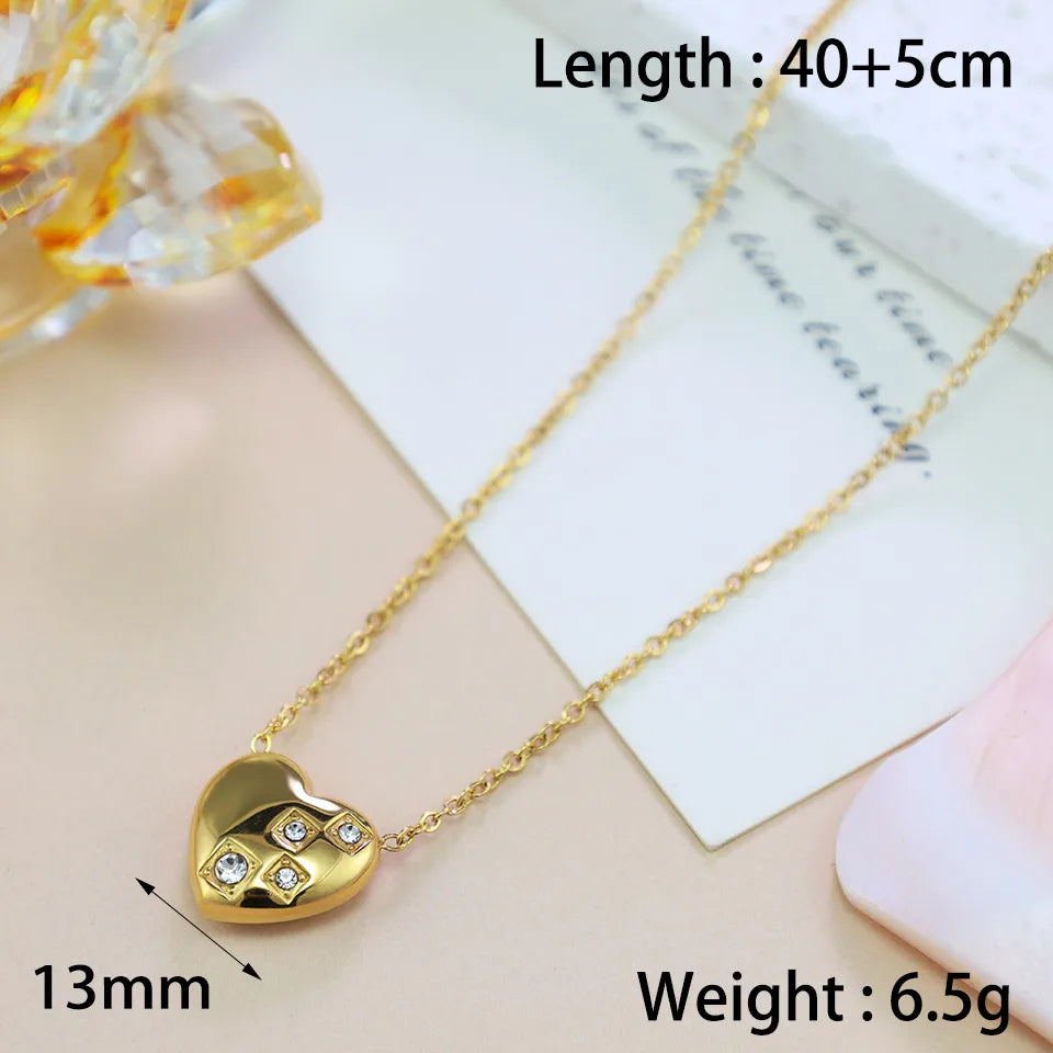 Wholesale Jewelry Simple Style Classic Style Heart Shape 304 Stainless Steel Rhinestones Inlay Pendant Necklace