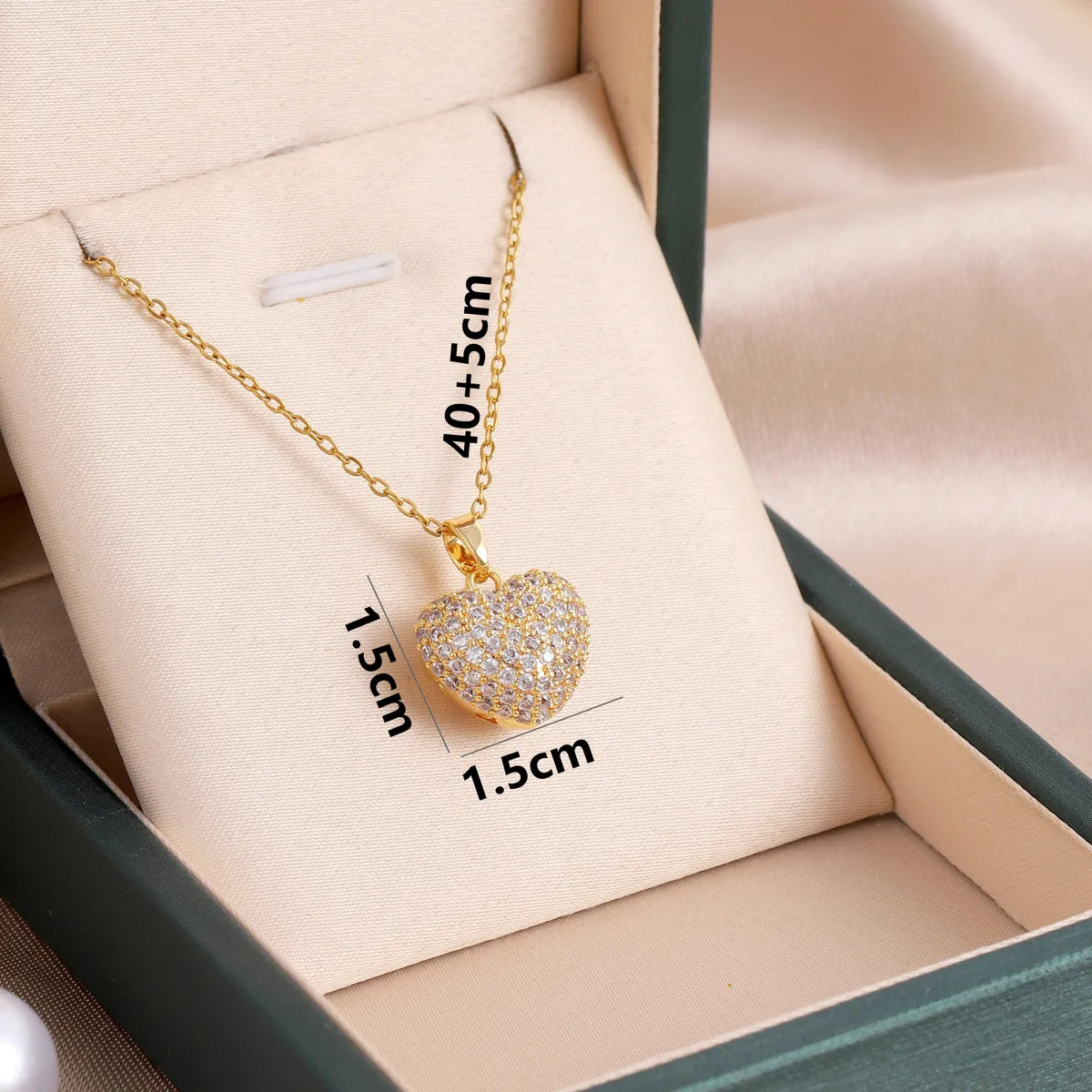 Wholesale Jewelry Simple Style Classic Style Heart Shape 316 Stainless Steel  Rhinestones 18K Gold Plated Plating Inlay Pendant Necklace