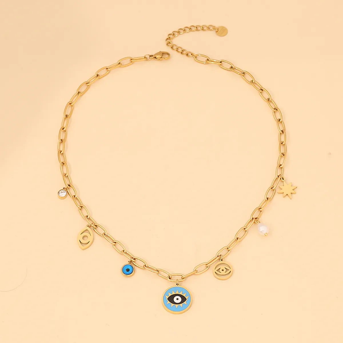 Wholesale Jewelry Simple Style Classic Style Heart Shape Eye 304 Stainless Steel 18K Gold Plated Enamel Plating Necklace