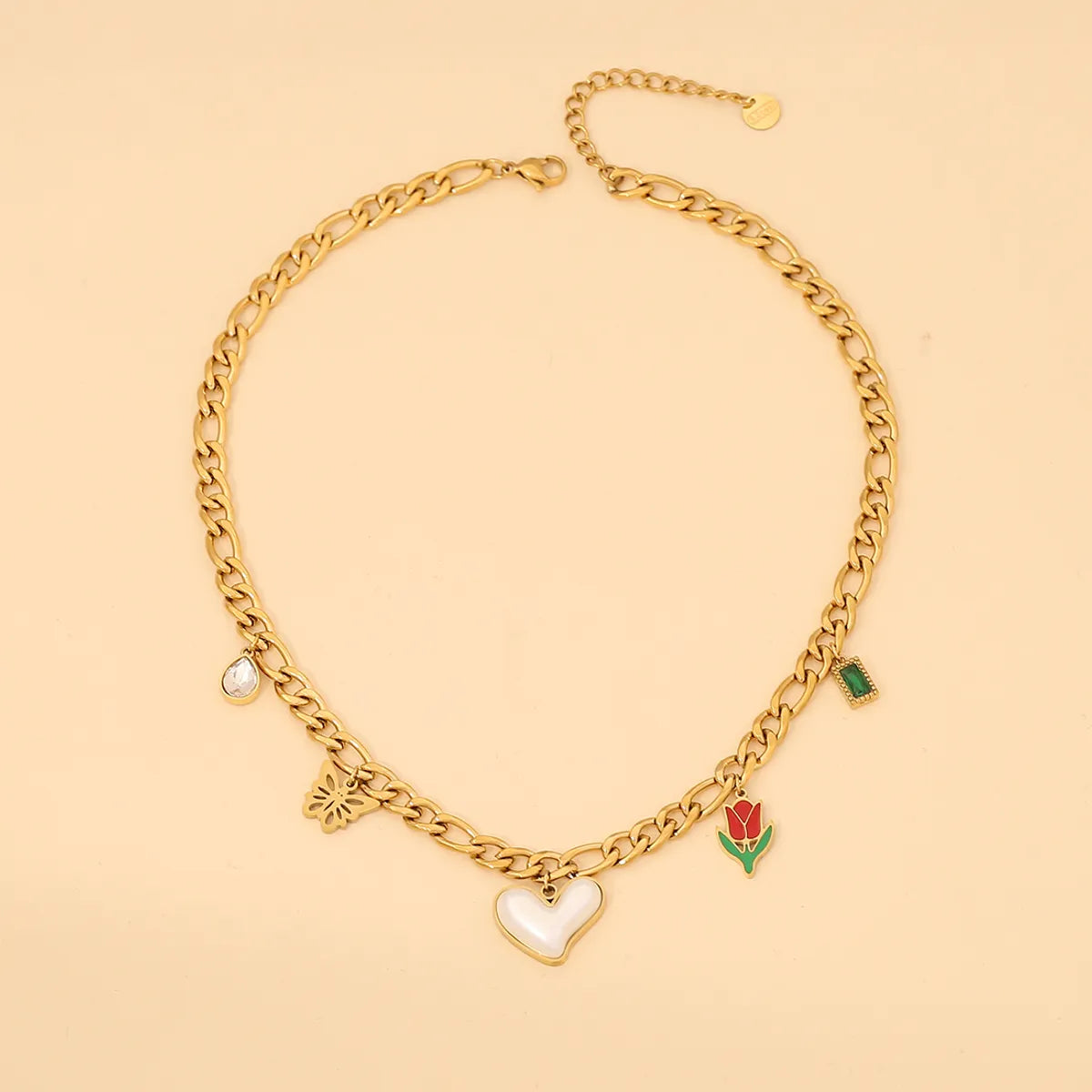 Wholesale Jewelry Simple Style Classic Style Heart Shape Eye 304 Stainless Steel 18K Gold Plated Enamel Plating Necklace