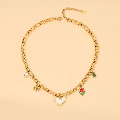 Wholesale Jewelry Simple Style Classic Style Heart Shape Eye 304 Stainless Steel 18K Gold Plated Enamel Plating Necklace