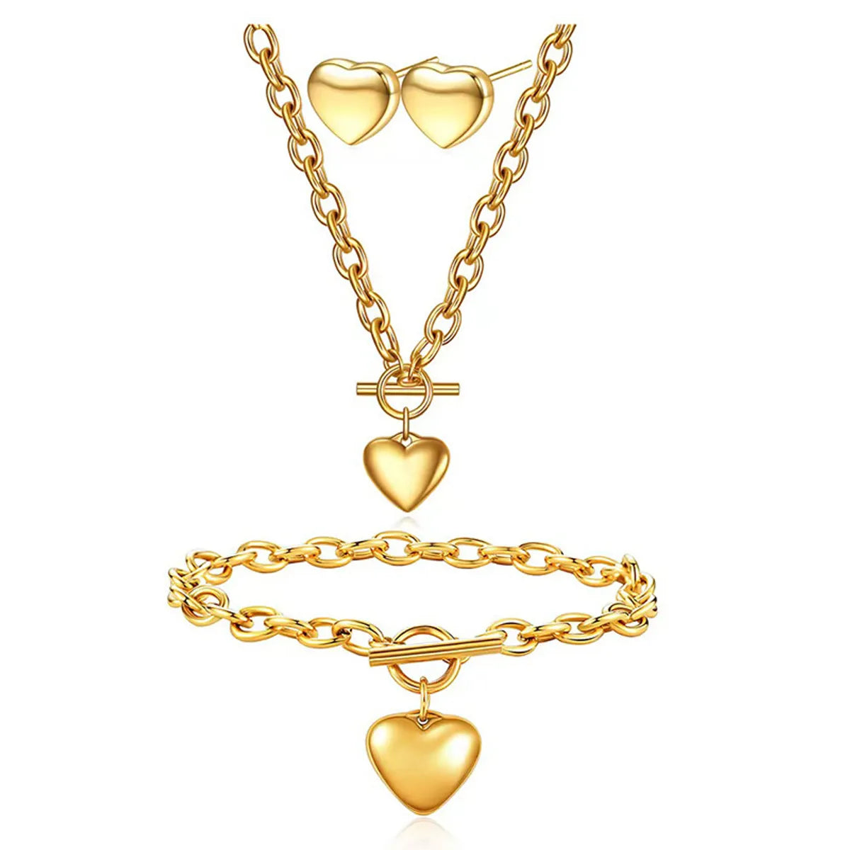 Wholesale Jewelry Simple Style Classic Style Heart Shape Titanium Steel Plating Bracelets Earrings Necklace