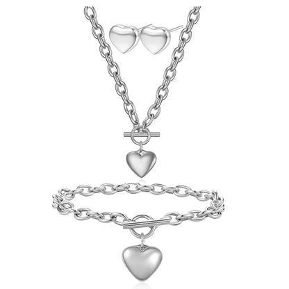 Wholesale Jewelry Simple Style Classic Style Heart Shape Titanium Steel Plating Bracelets Earrings Necklace