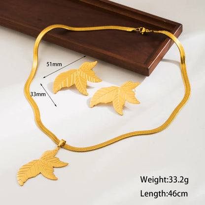 Wholesale Jewelry Simple Style Classic Style Leaves Solid Color 304 Stainless Steel 18K Gold Plated Cutting Jewelry Set